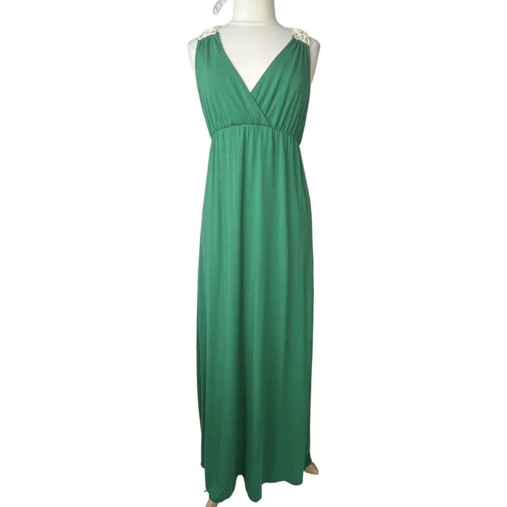 Corey P Sleeveless Maxi Dress Medium Green Crochet‎ Detail Beachy Summer